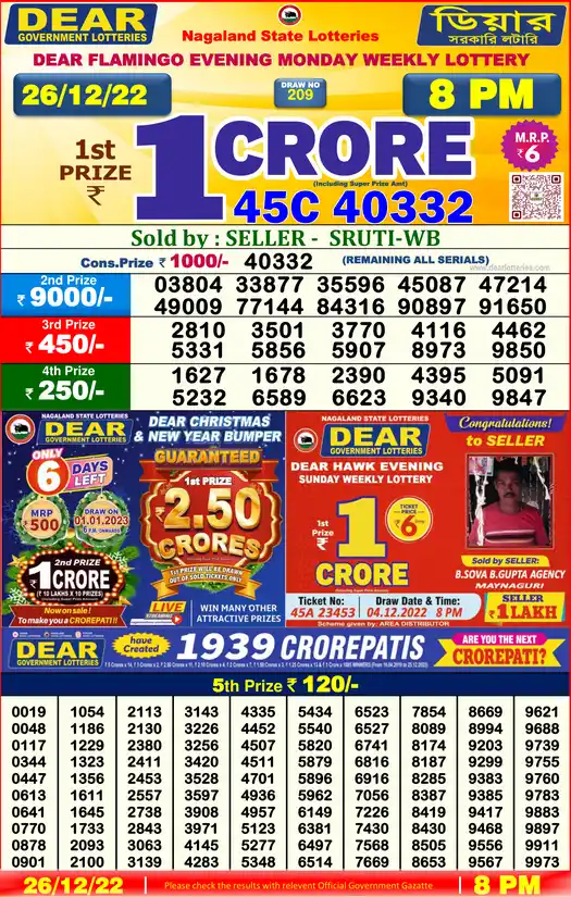 Lottery Sambad 8 PM result 26 Dec 2022