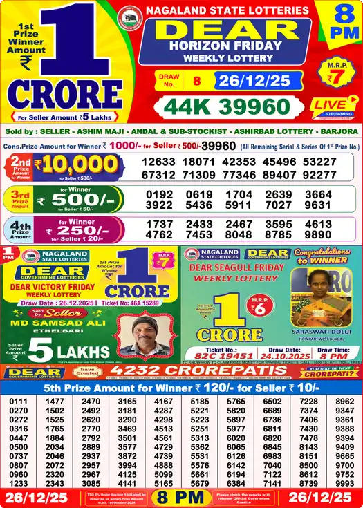 Lottery Sambad 8 PM result 26 Dec 2025