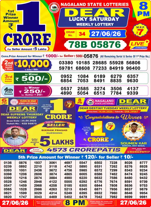Lottery Sambad Today 8:00 PM Result 27 June 2026