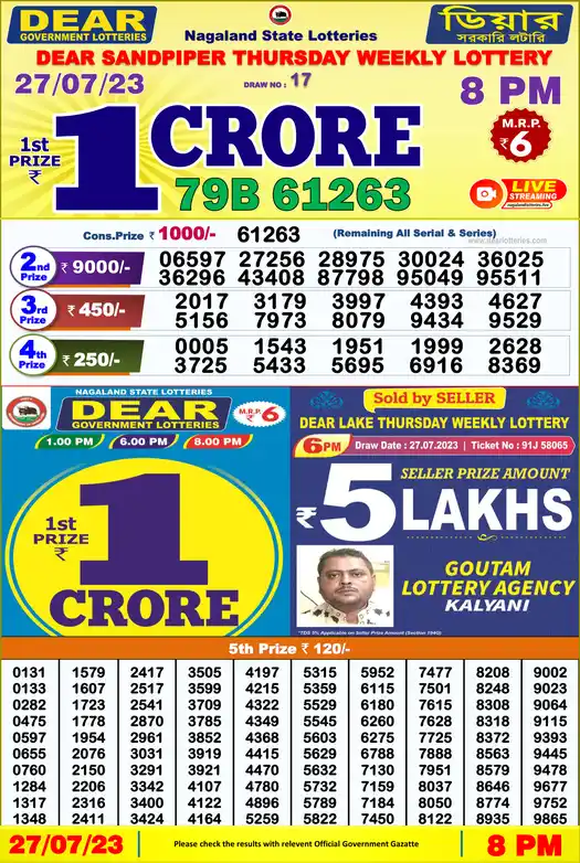 Lottery Sambad 8 PM result 27 Jul 2023