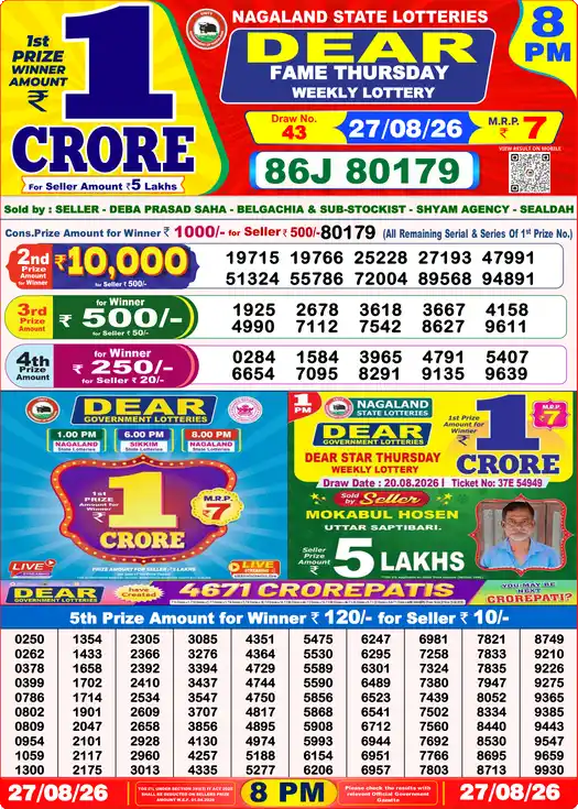 Lottery Sambad 8 PM result 27 Aug 2026