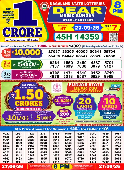 Lottery Sambad 8 PM result 27 Sep 2026