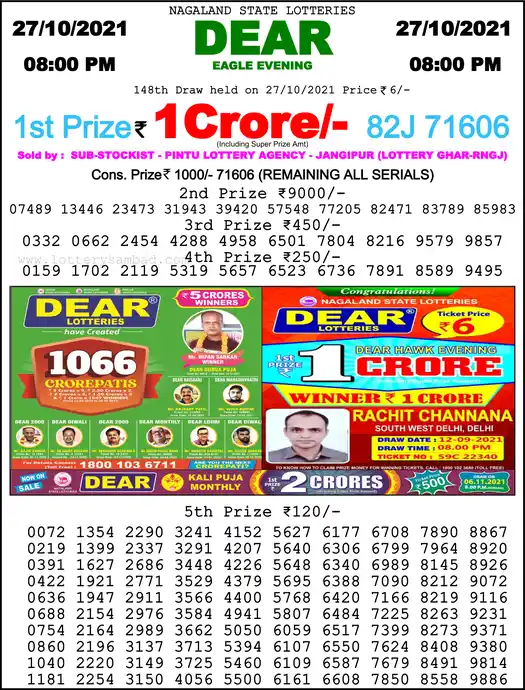 Lottery Sambad 8 PM result 27 Oct 2021