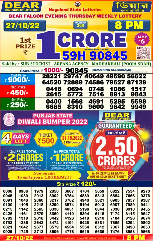 Lottery Sambad 8 PM result 27 Oct 2022