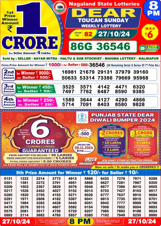 Lottery Sambad 8 PM result 27 Oct 2024
