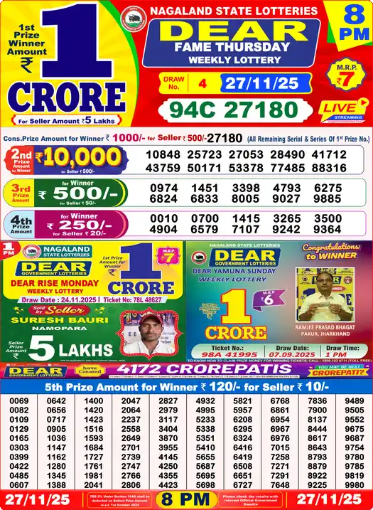Lottery Sambad 8 PM result 27 Nov 2025