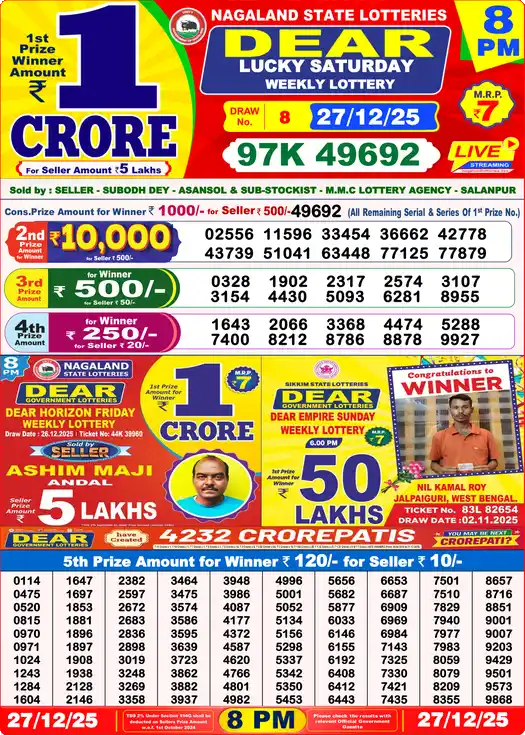 Lottery Sambad 8 PM result 27 Dec 2025