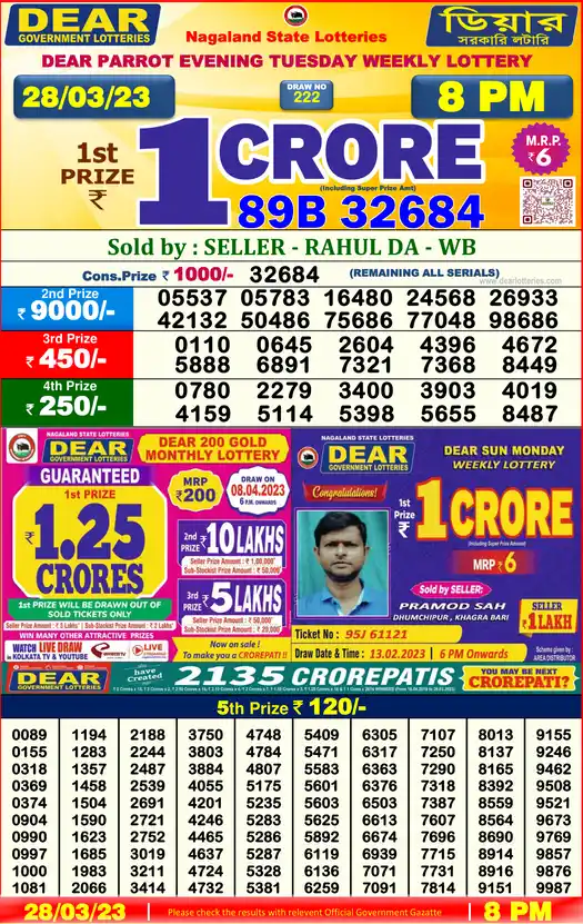 Lottery Sambad 8 PM result 28 Mar 2023