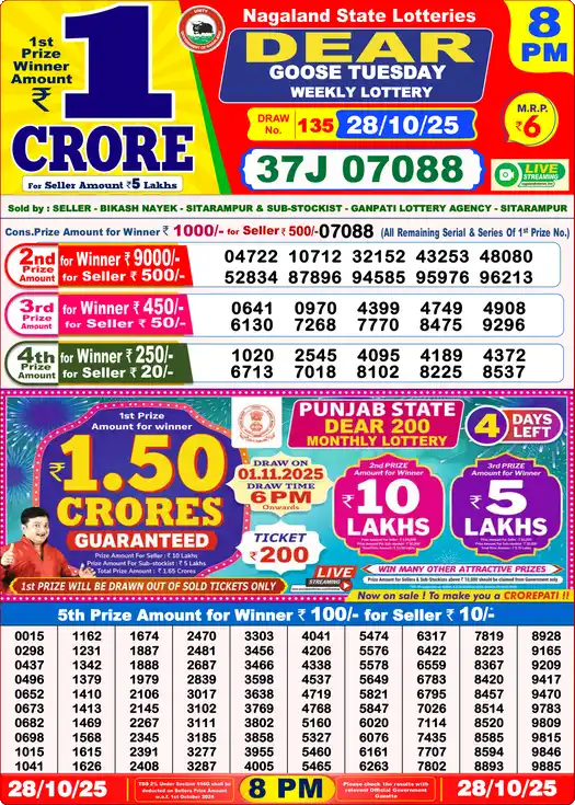 Lottery Sambad 8 PM result 28 Oct 2025