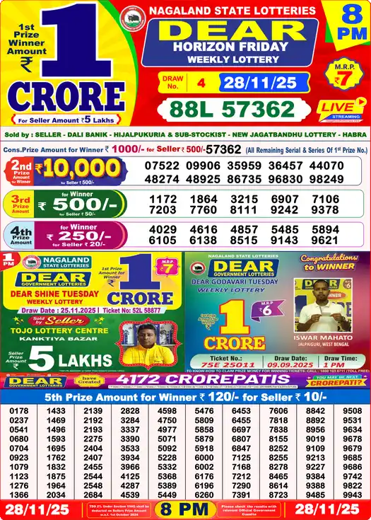 Lottery Sambad 8 PM result 28 Nov 2025