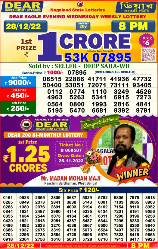 Lottery Sambad 8 PM result 28 Dec 2022