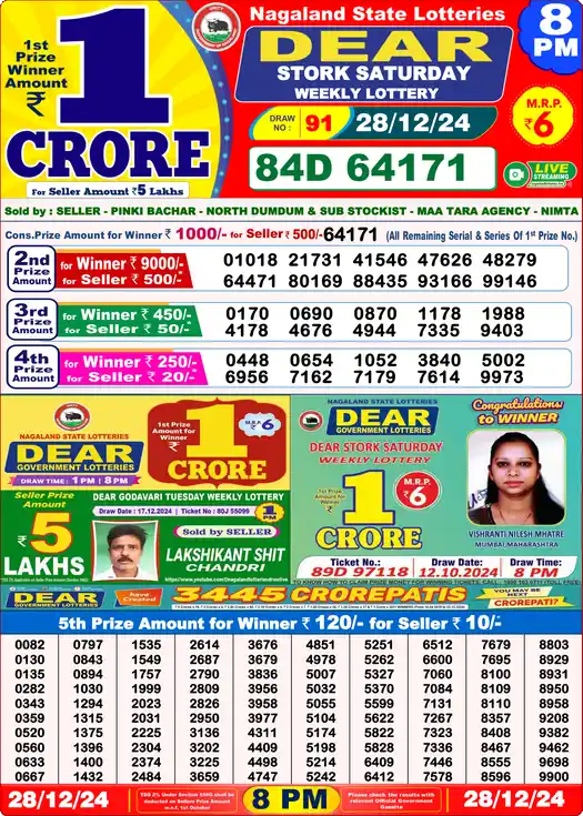 Lottery Sambad 8 PM result 28 Dec 2024
