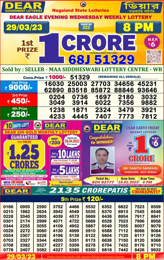 Lottery Sambad 8 PM result 29 Mar 2023