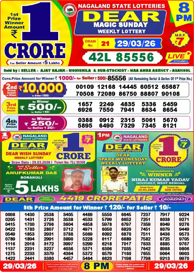 Lottery Sambad 8 PM result 29 Mar 2026