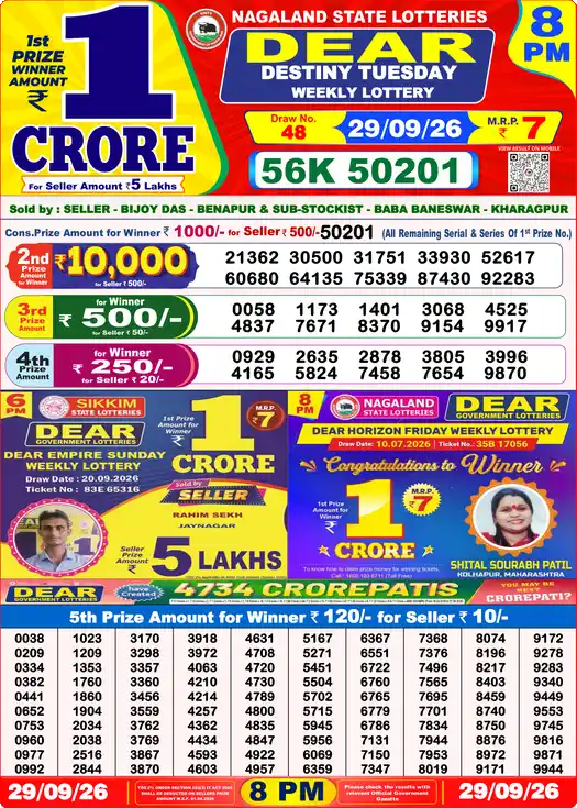 Lottery Sambad 8 PM result 29 Sep 2026