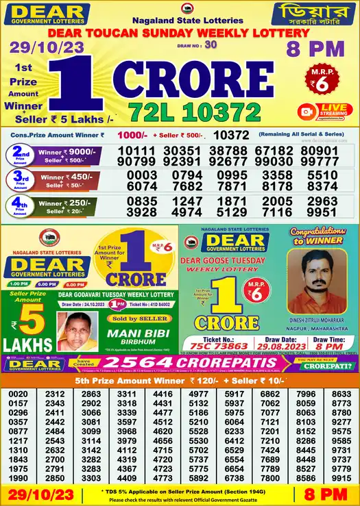 Lottery Sambad 8 PM result 29 Oct 2023