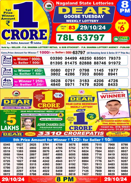 Lottery Sambad 8 PM result 29 Oct 2024
