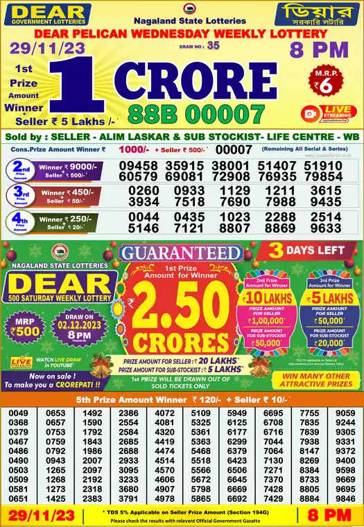 Lottery Sambad 8 PM result 29 Nov 2023