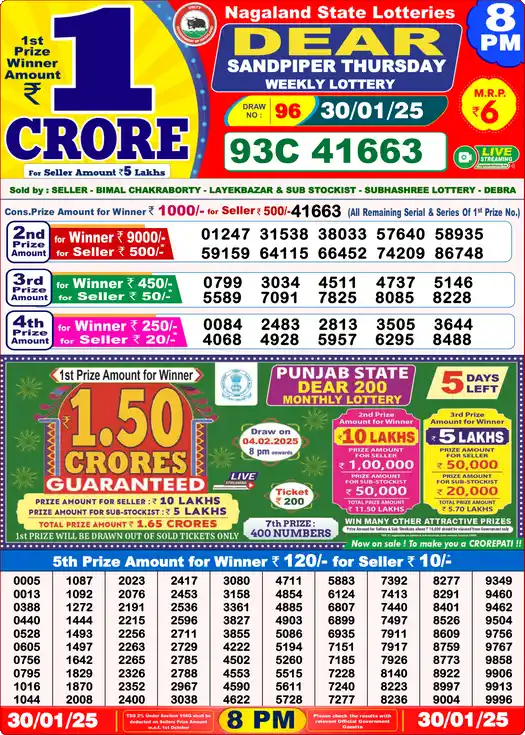 Lottery Sambad 8 PM result 30 Jan 2025