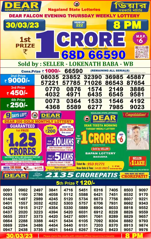 Lottery Sambad 8 PM result 30 Mar 2023