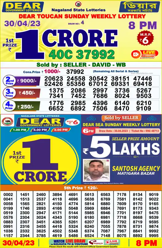 Lottery Sambad 8 PM result 30 Apr 2023