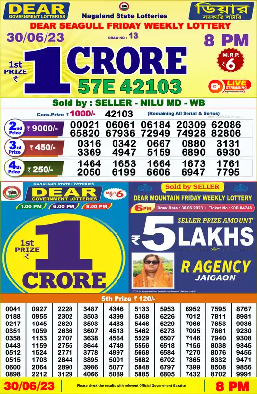 Lottery Sambad 8 PM result 30 Jun 2023