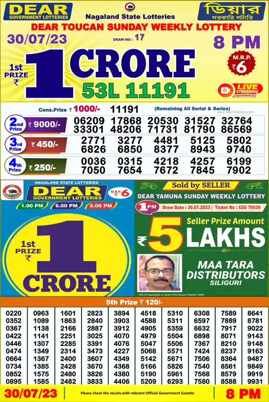 Lottery Sambad 8 PM result 30 Jul 2023