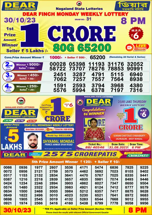 Lottery Sambad 8 PM result 30 Oct 2023
