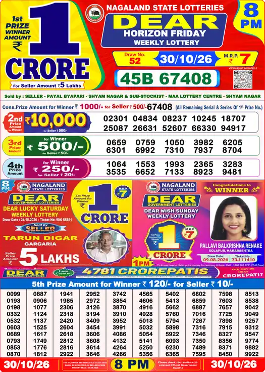 Lottery Sambad 8 PM result 30 Oct 2026