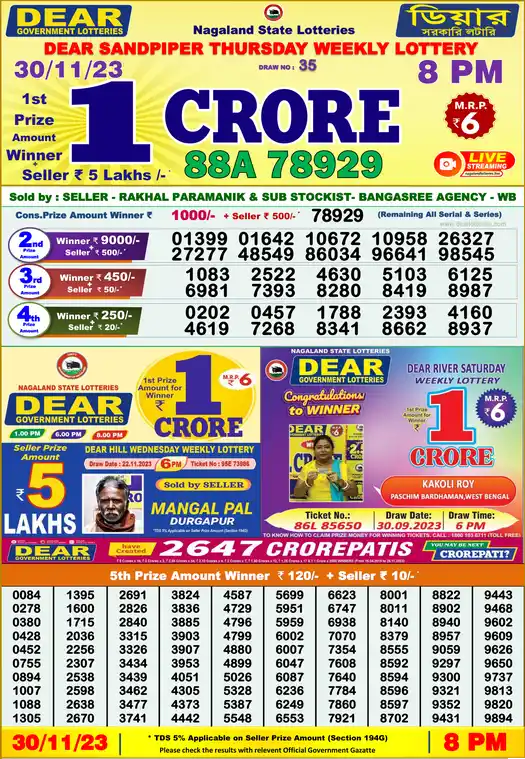 Lottery Sambad 8 PM result 30 Nov 2023