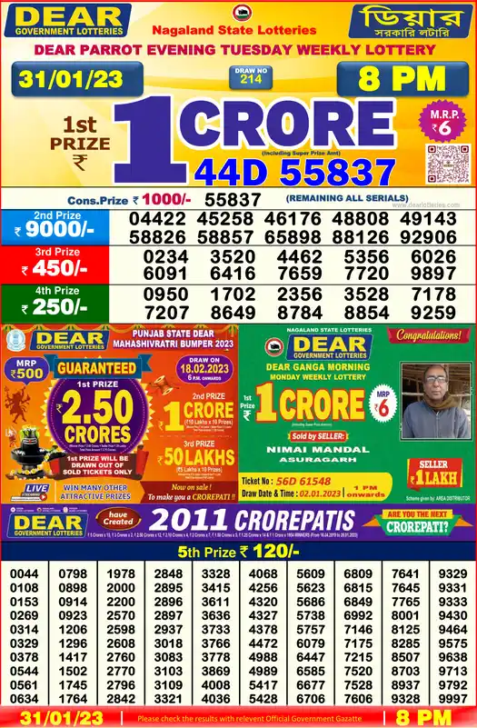 Lottery Sambad 8 PM result 31 Jan 2023