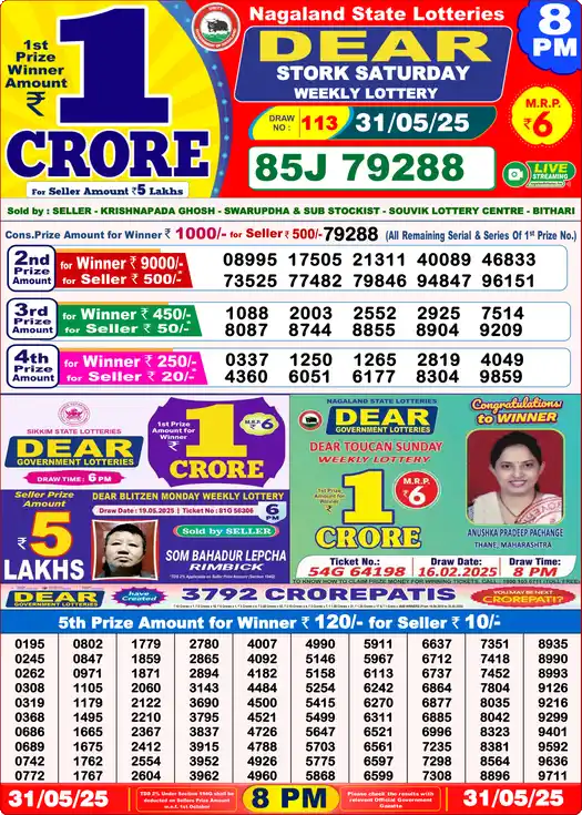 Lottery Sambad 8 PM result 31 May 2025